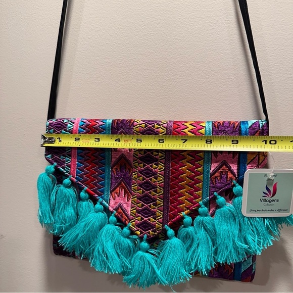 Ethnic Boho Large Clutch Suede Wristlet Bag Handmade Embroidery Tassels Indi NEW - Picture 10 of 16